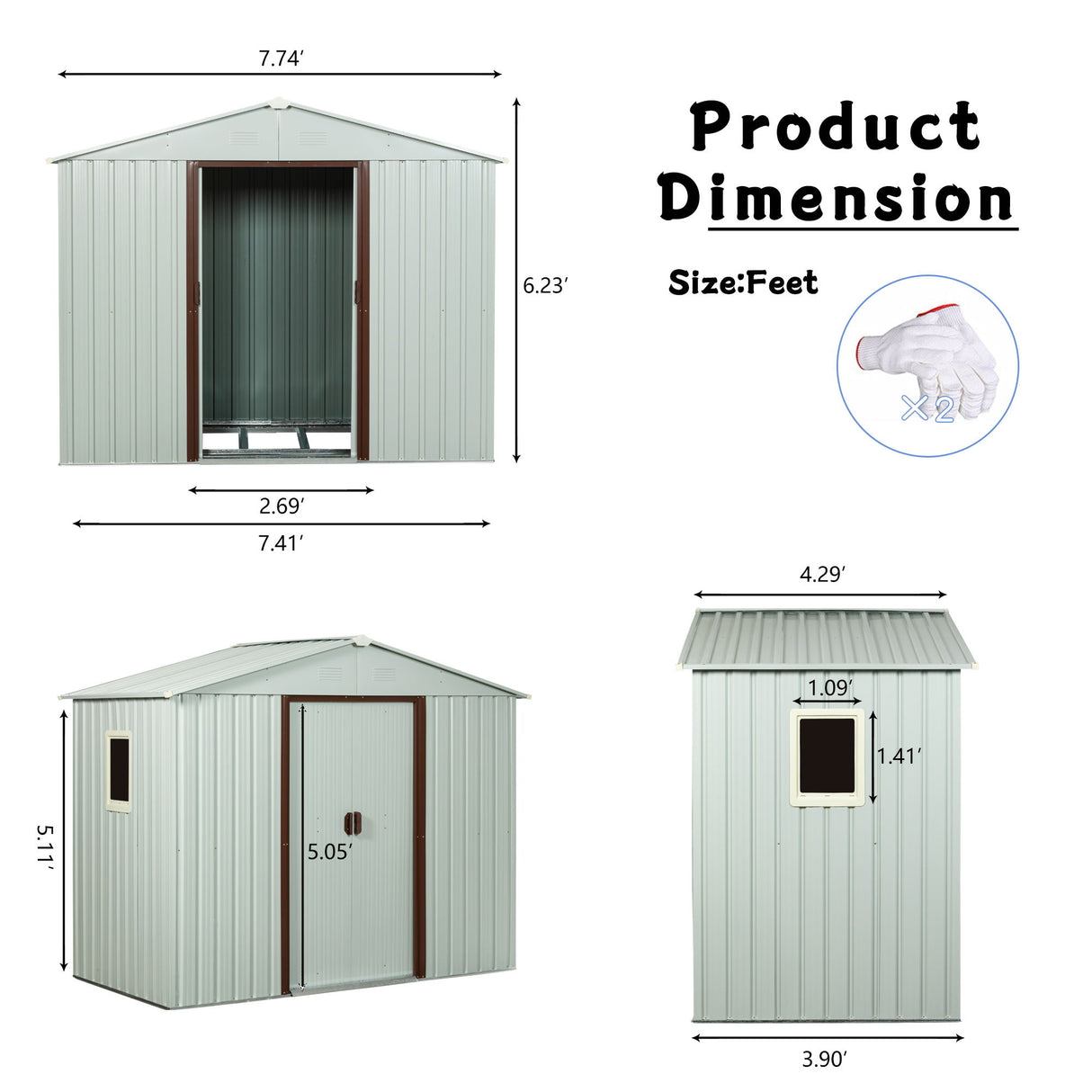 Outdoor Metal Storage Shed Garden Building Weather Resistant Steel 7.5x4ft