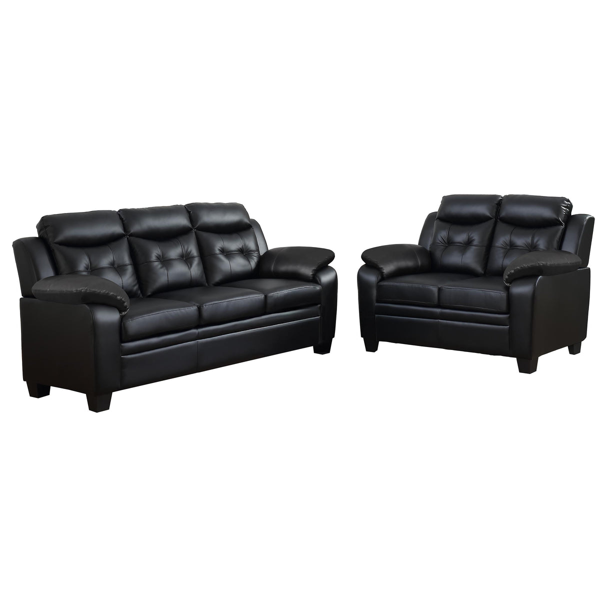Finley 2-Piece Black Leatherette Tufted Sofa Set