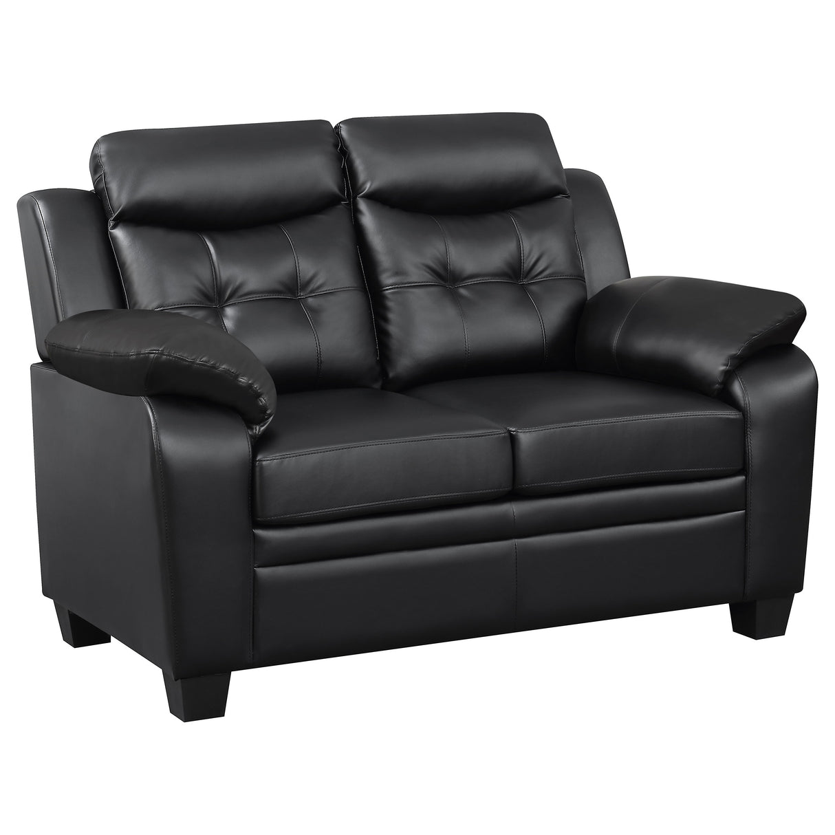 Finley 2-Piece Black Leatherette Tufted Sofa Set