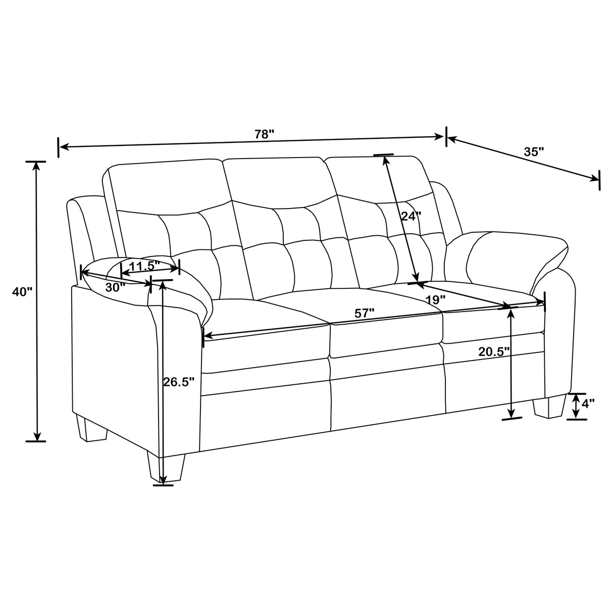Finley 2-Piece Black Leatherette Tufted Sofa Set