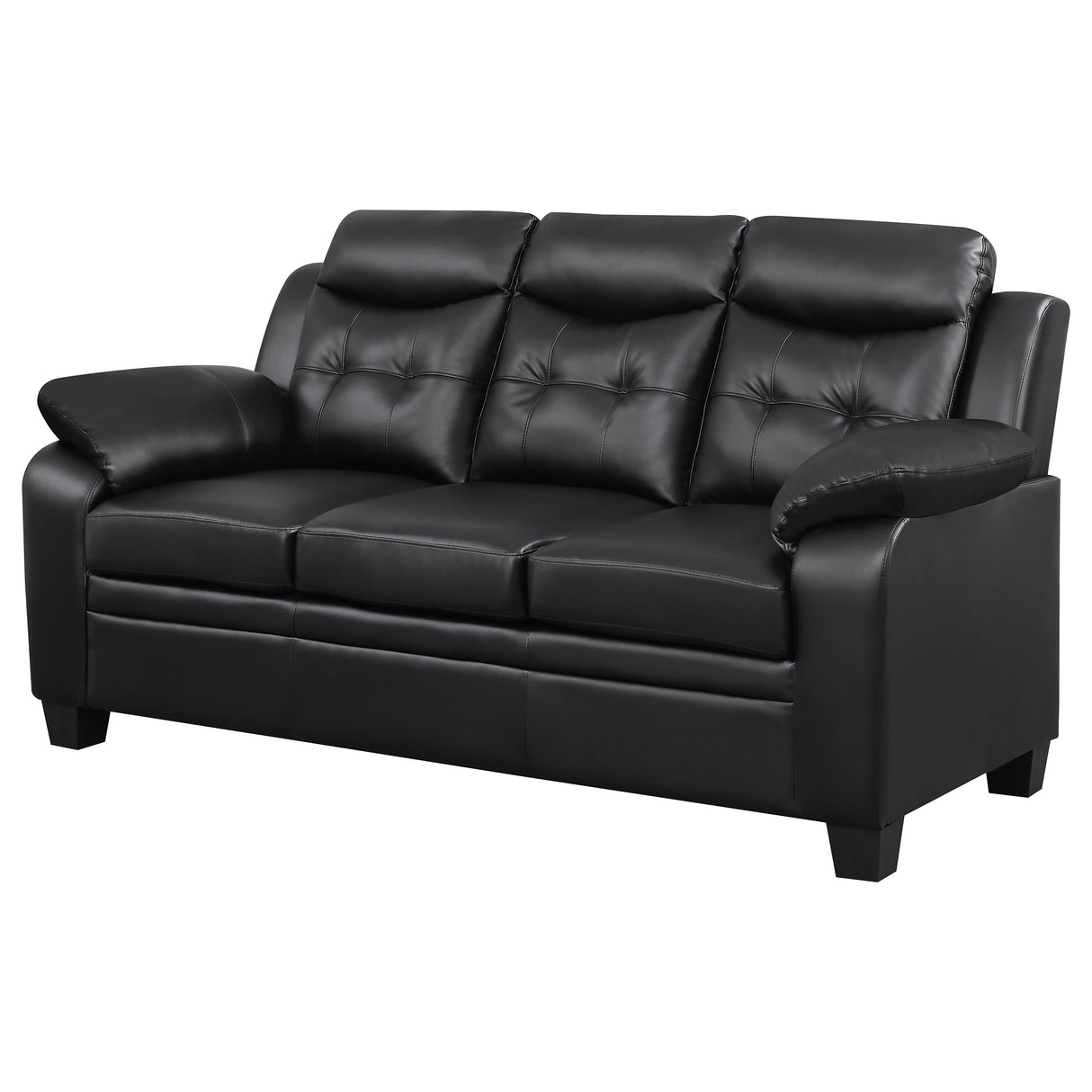 Finley Upholstered Tufted Sofa in Black Leatherette