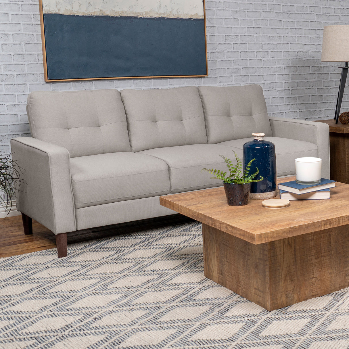 Bowen Upholstered Track Arm Tufted Sofa in Beige