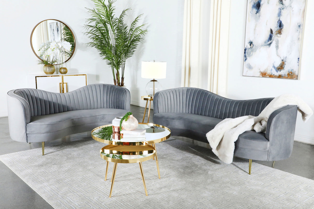 Sophia 2-Piece Channel Tufted Sofa Set, Grey Velvet