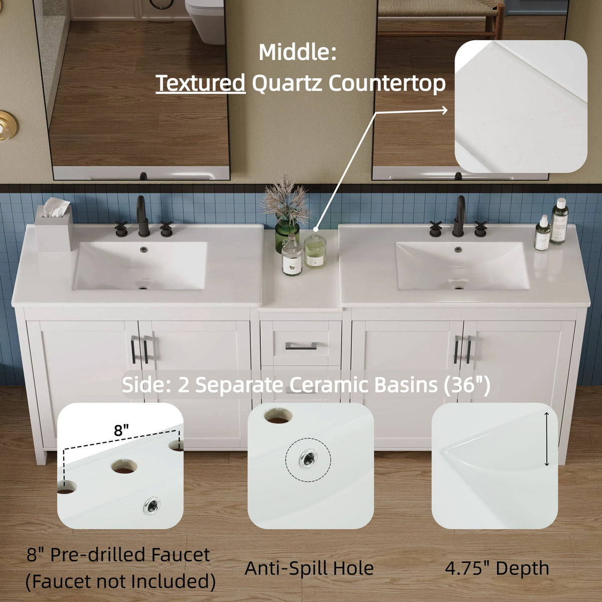 Double Sink Bathroom Vanity With Quartz Countertop