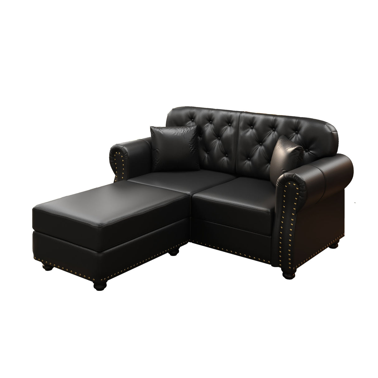 Upholstered Sofa With Nailhead Trim, Rolled Armrests With Ottoman
