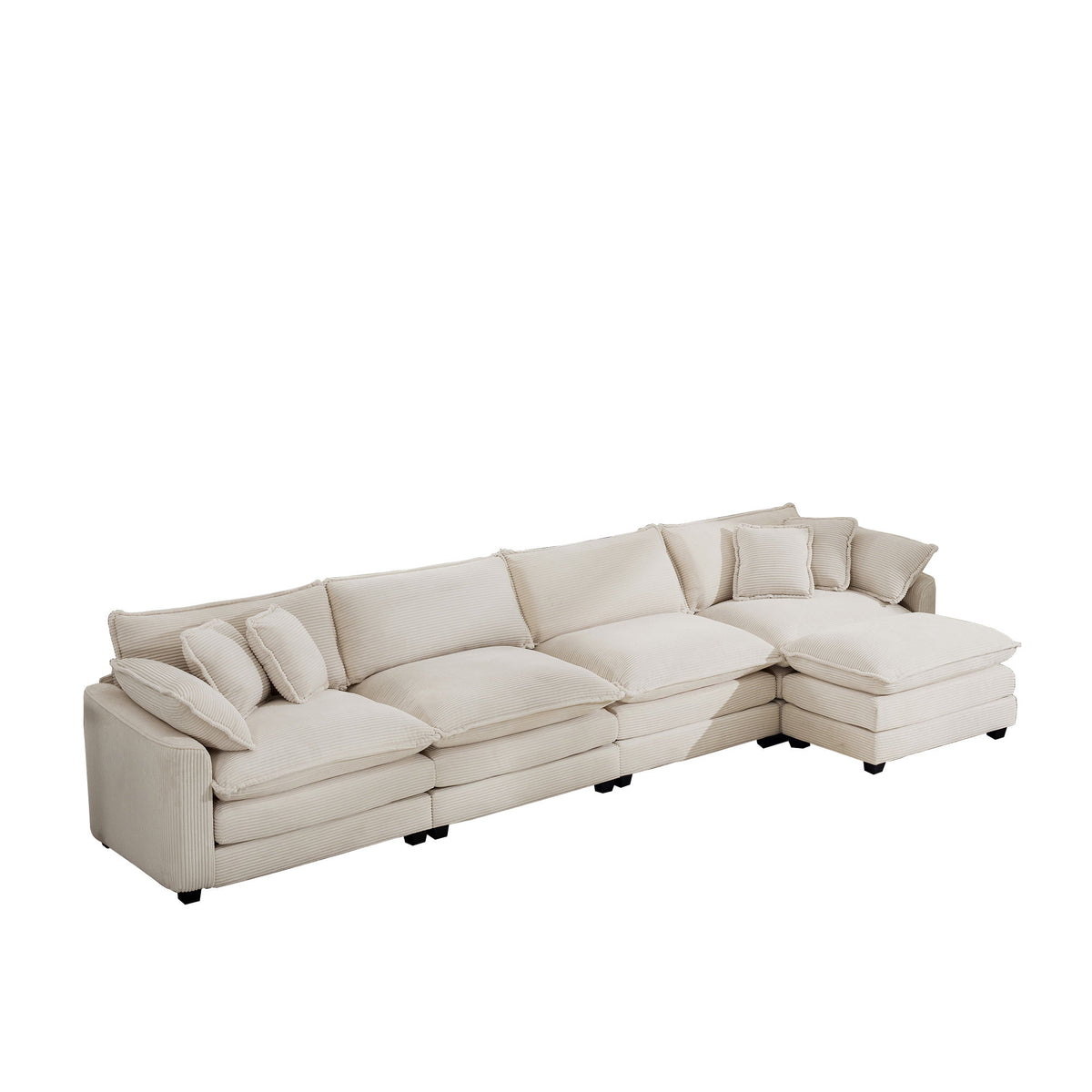 Modern Oversized Modular Cushion Sofa With Ottoman, Low Back, Deep Seating Sofa Set