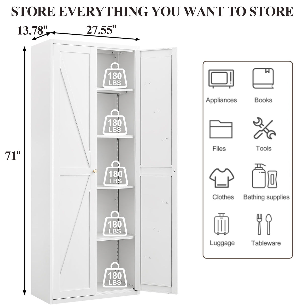 Adjustable 2 Door Storage Cabinet With Adjustable Shelves