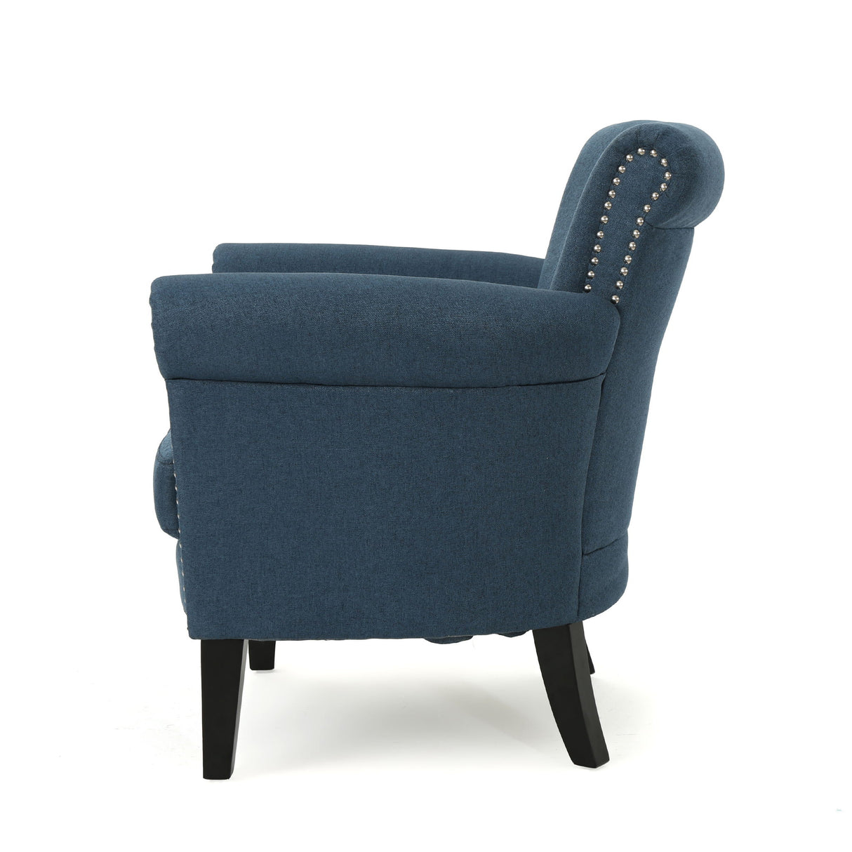 Elegant Fabric Club Chair With Nailhead Trim And Birch Wood Legs - Navy Blue