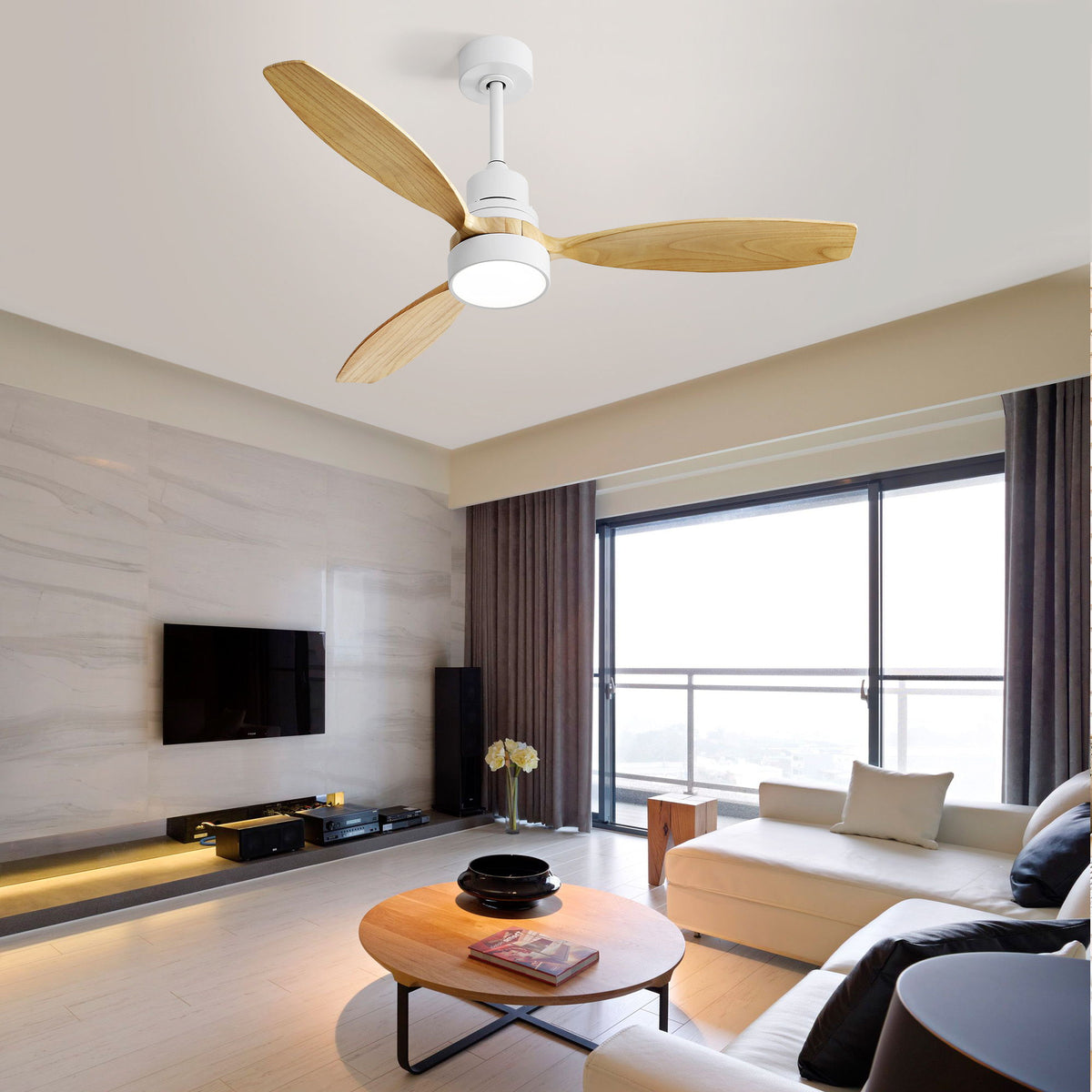 52" Integrated LED Ceiling Fan With Remote Control And Blades For Living Room