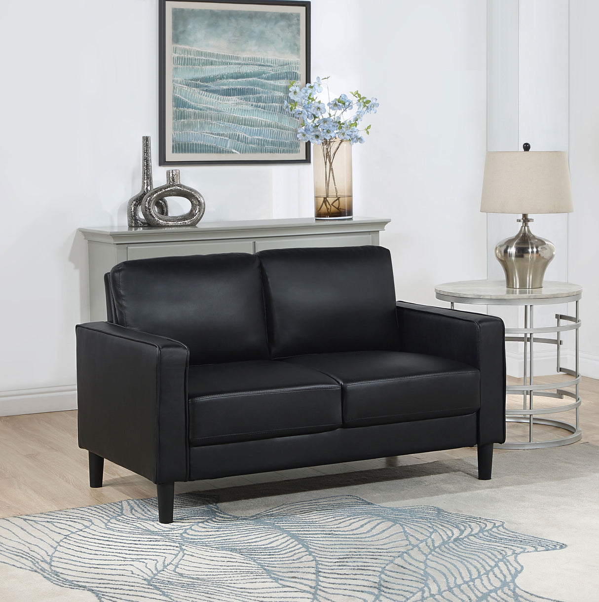 Ruth Upholstered Track Arm Loveseat - Black