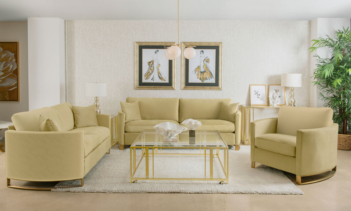 Corliss Upholstered Curved Track Arm Chair in Camel
