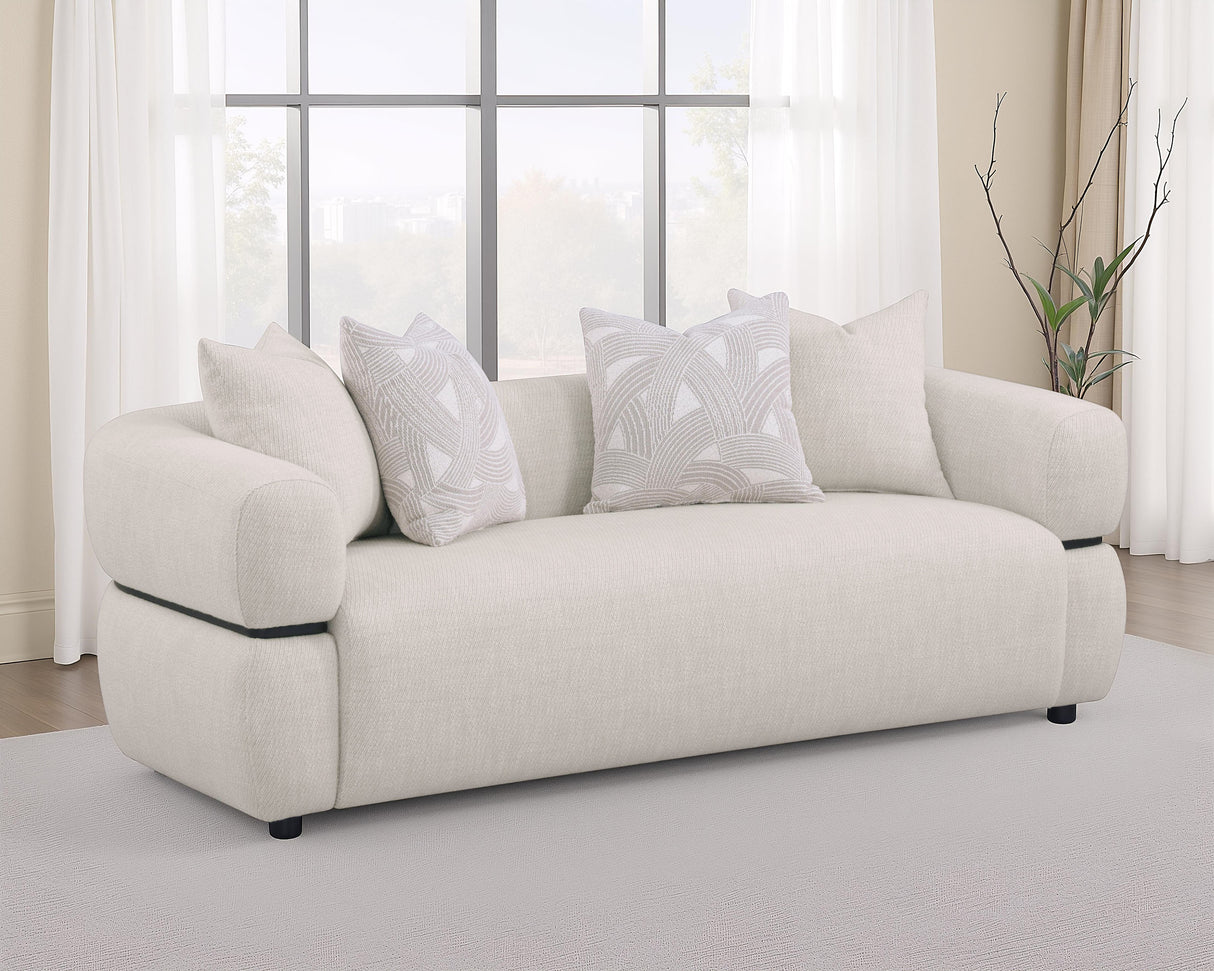 Jeanette 84-inch Round Arm Sofa in Beige Fabric