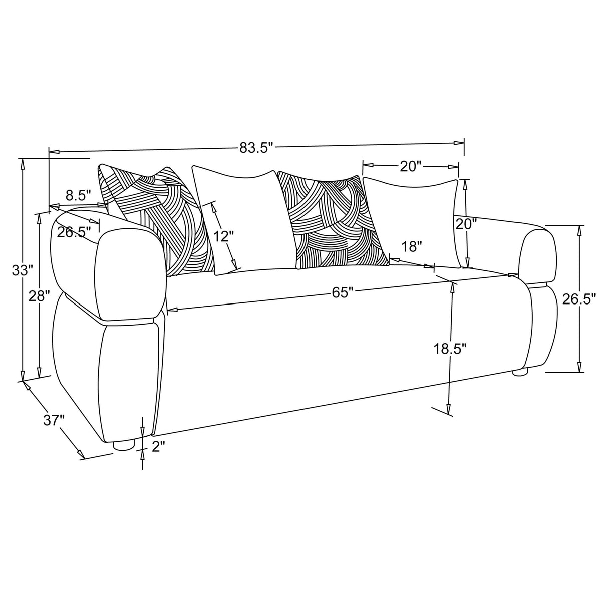 Jeanette 84-inch Round Arm Sofa in Beige Fabric