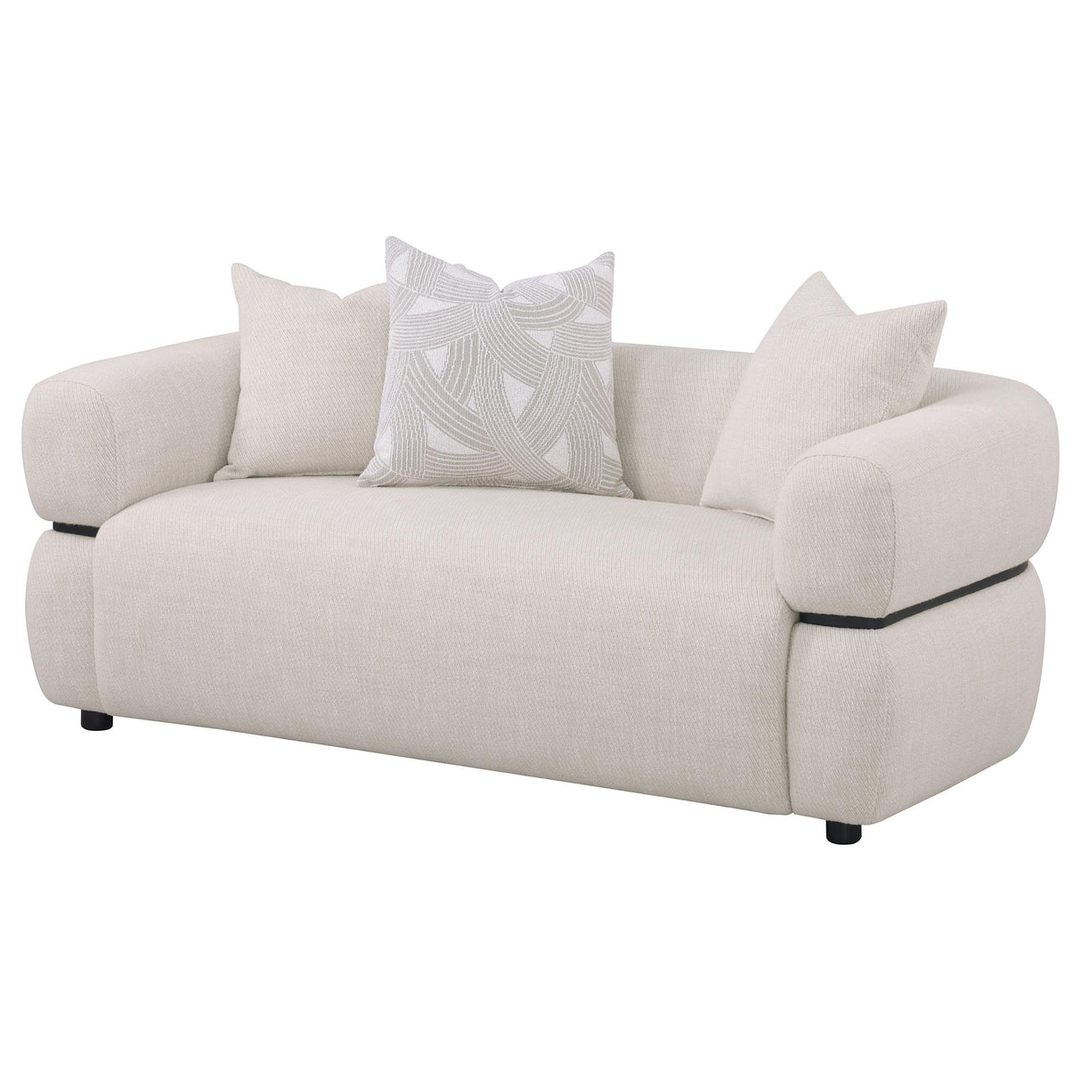 Jeanette 73-Inch Beige Fabric Upholstered Round Arm Loveseat