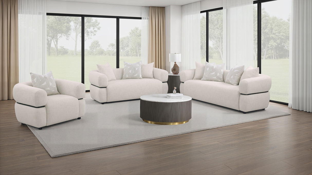 Jeanette 73-Inch Beige Fabric Upholstered Round Arm Loveseat