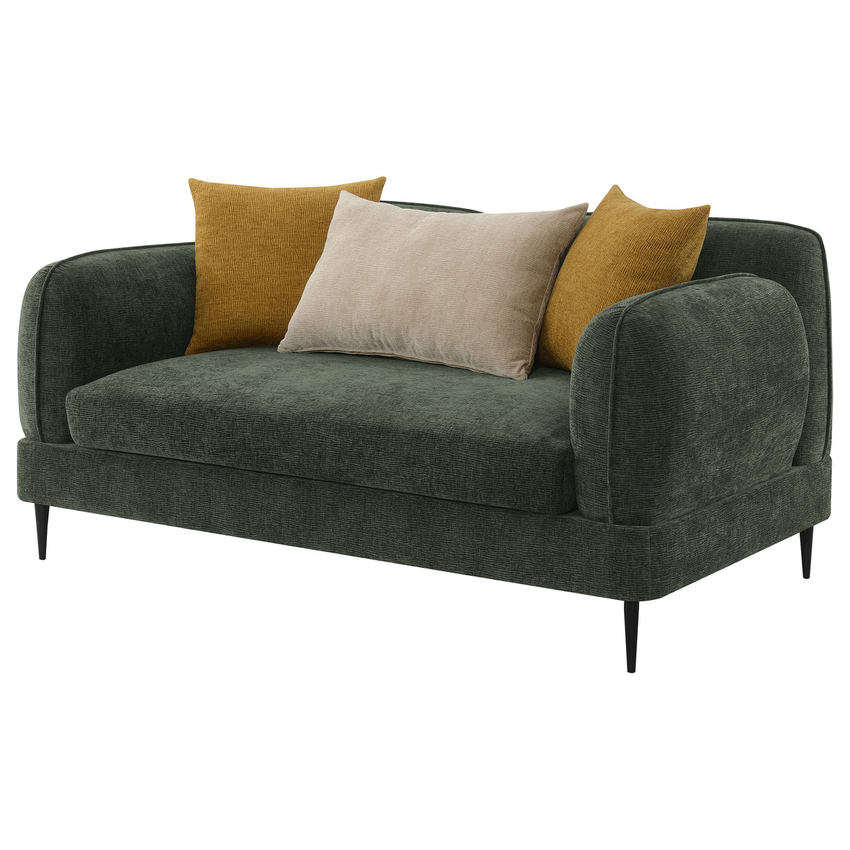 Jade Chenille Modern Track Arm Loveseat in Green