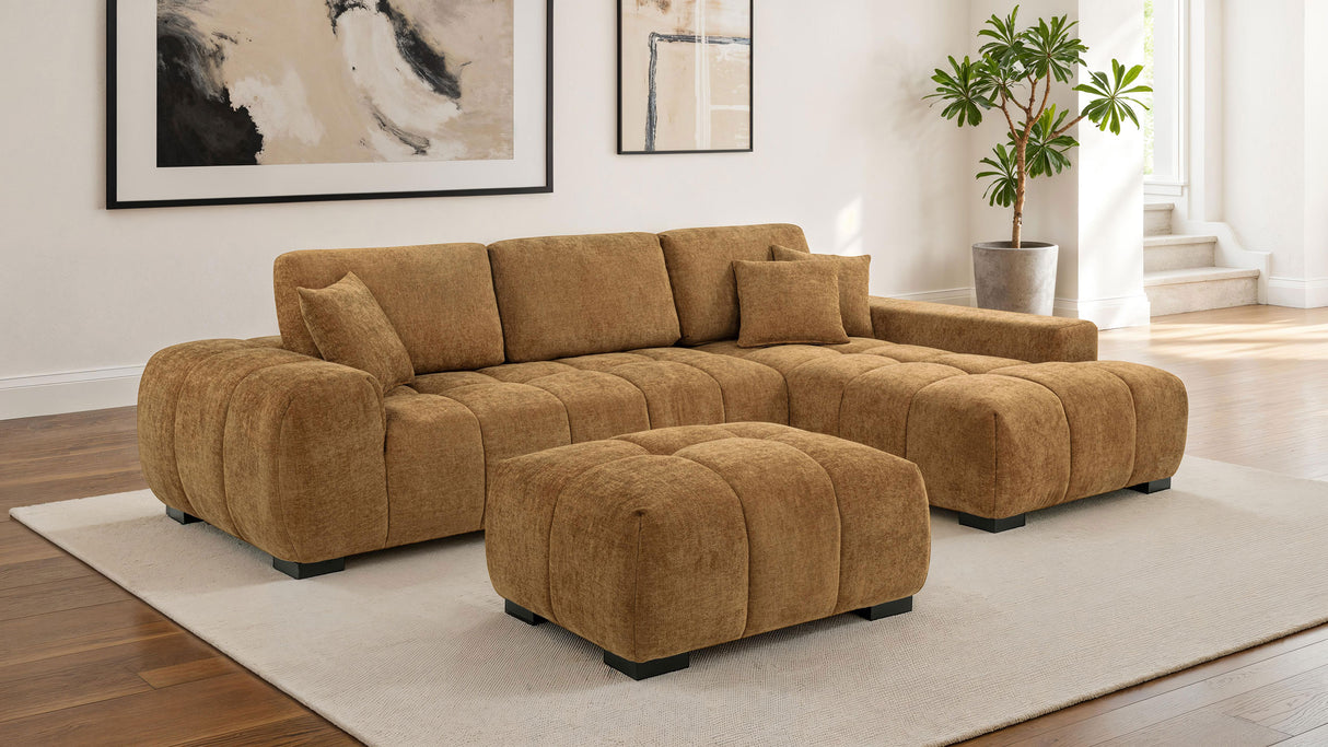 Octavia Upholstered Rectangular Ottoman in Amber