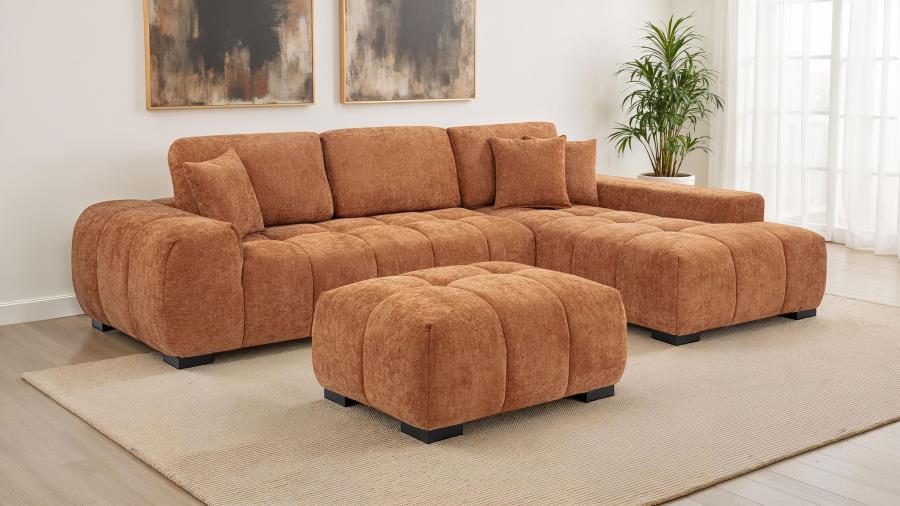 Octavia Tufted 2-Piece Sectional Chaise Sofa Orange