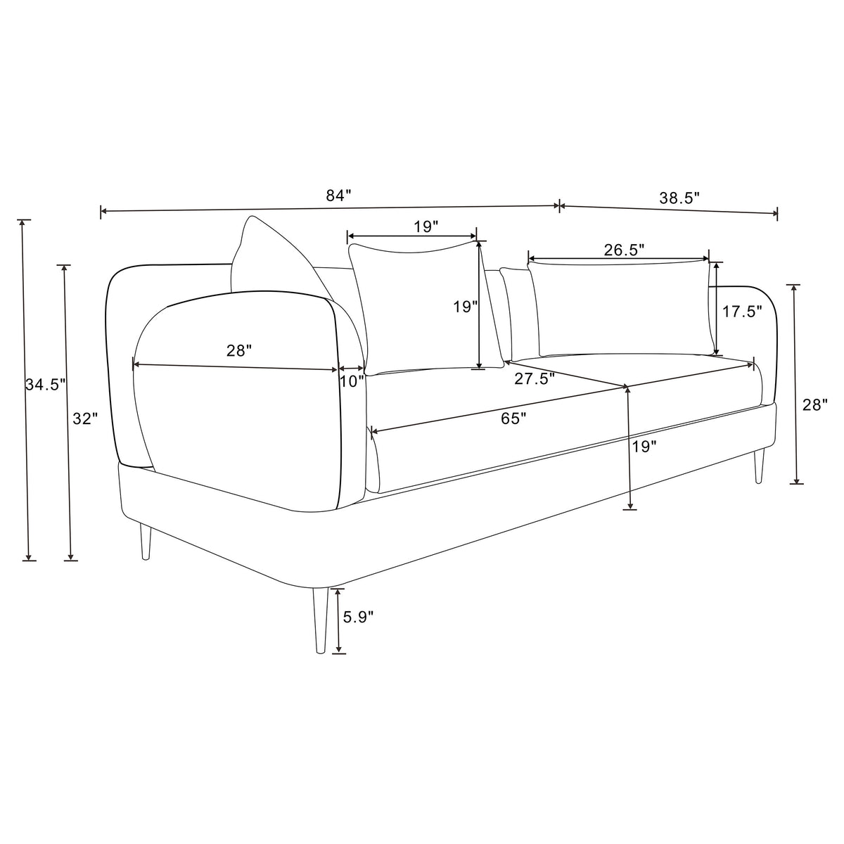 Jade Chenille Upholstered Sculpted Track Arm Sofa, Latte
