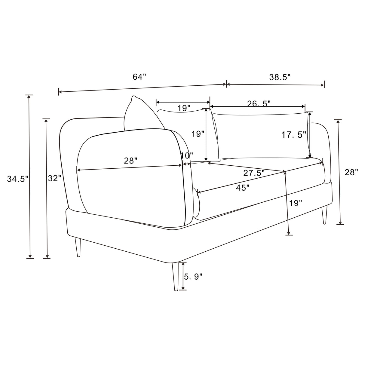 Jade Chenille Upholstered Sculpted Track Arm Loveseat, Latte