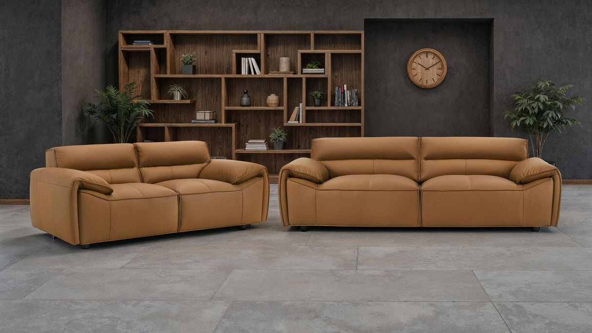 Buxton Top Grain Leather Upholstered Sofa - Orange