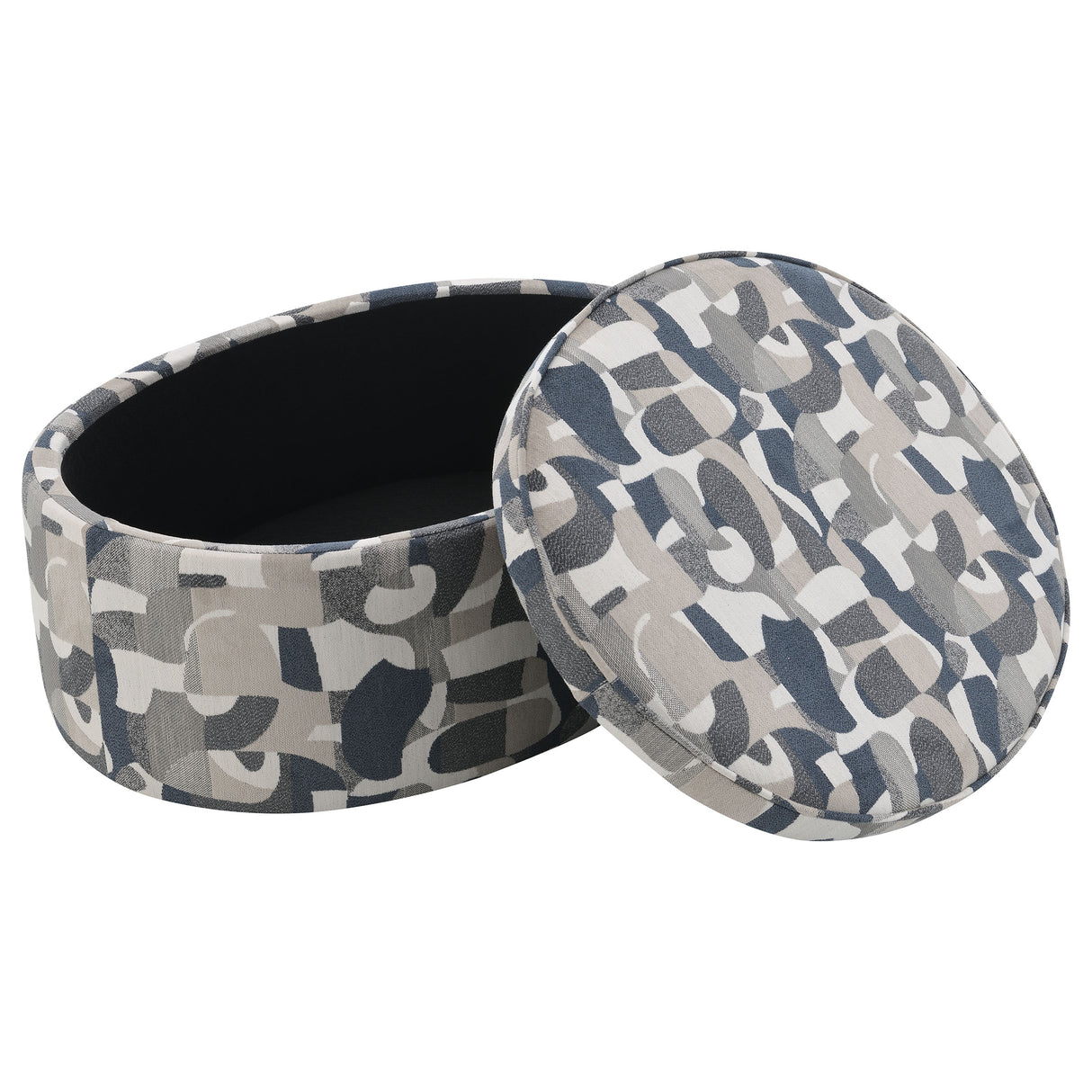 Tomkins Oval Upholstered Storage Ottoman, Indigo Blue
