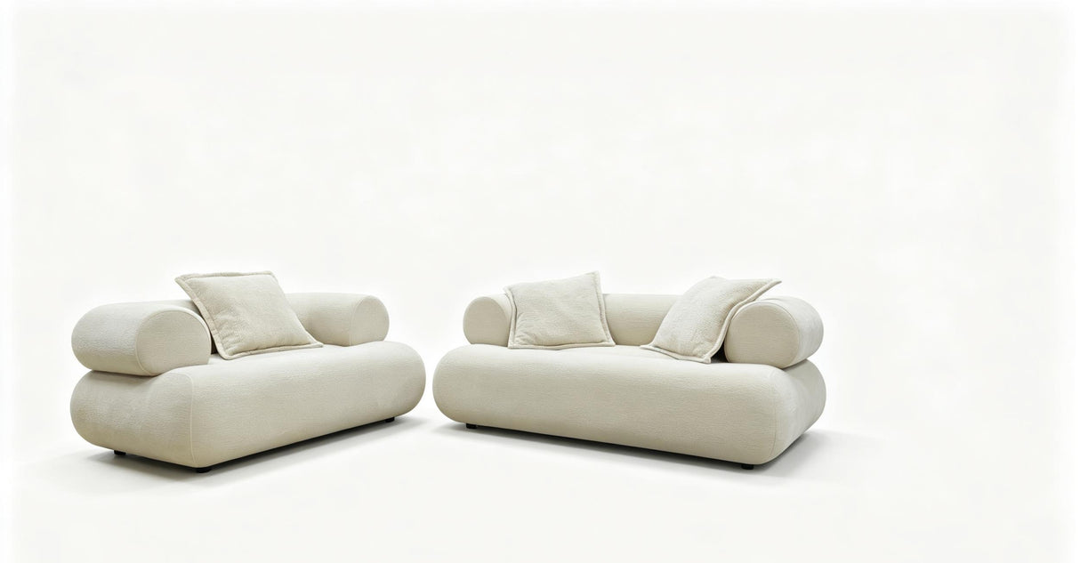 Contemporary Ivory Chenille Studio Sofa with Bolster Arms