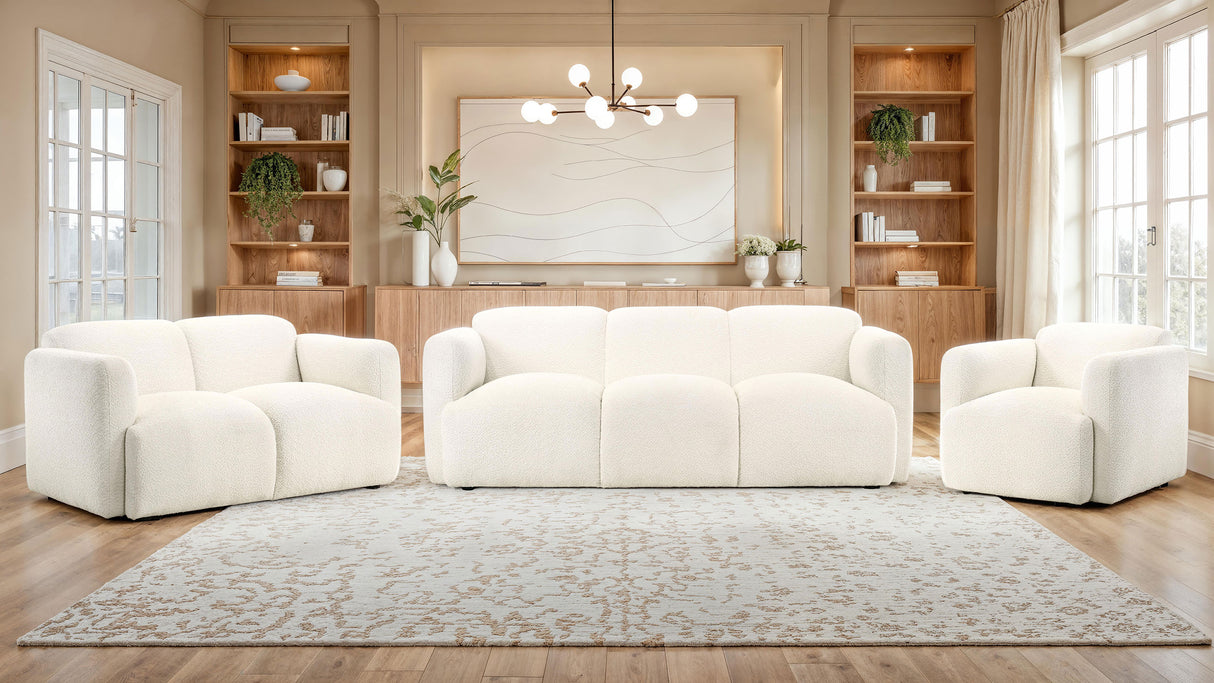 Dorset Fabric Upholstered Round Track Arm Loveseat, White