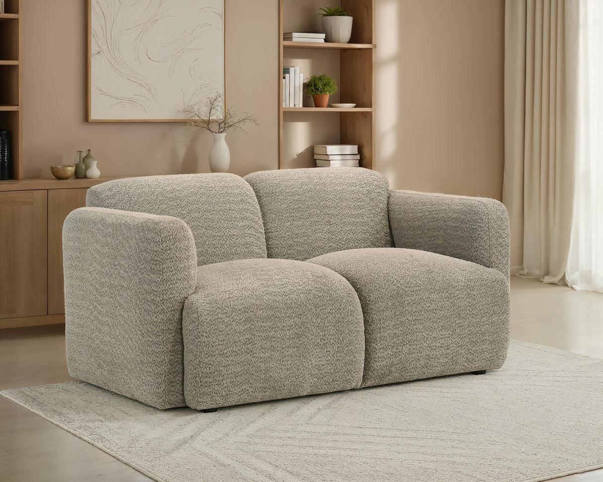Dorset Fabric Upholstered Round Track Arm Loveseat in Brown