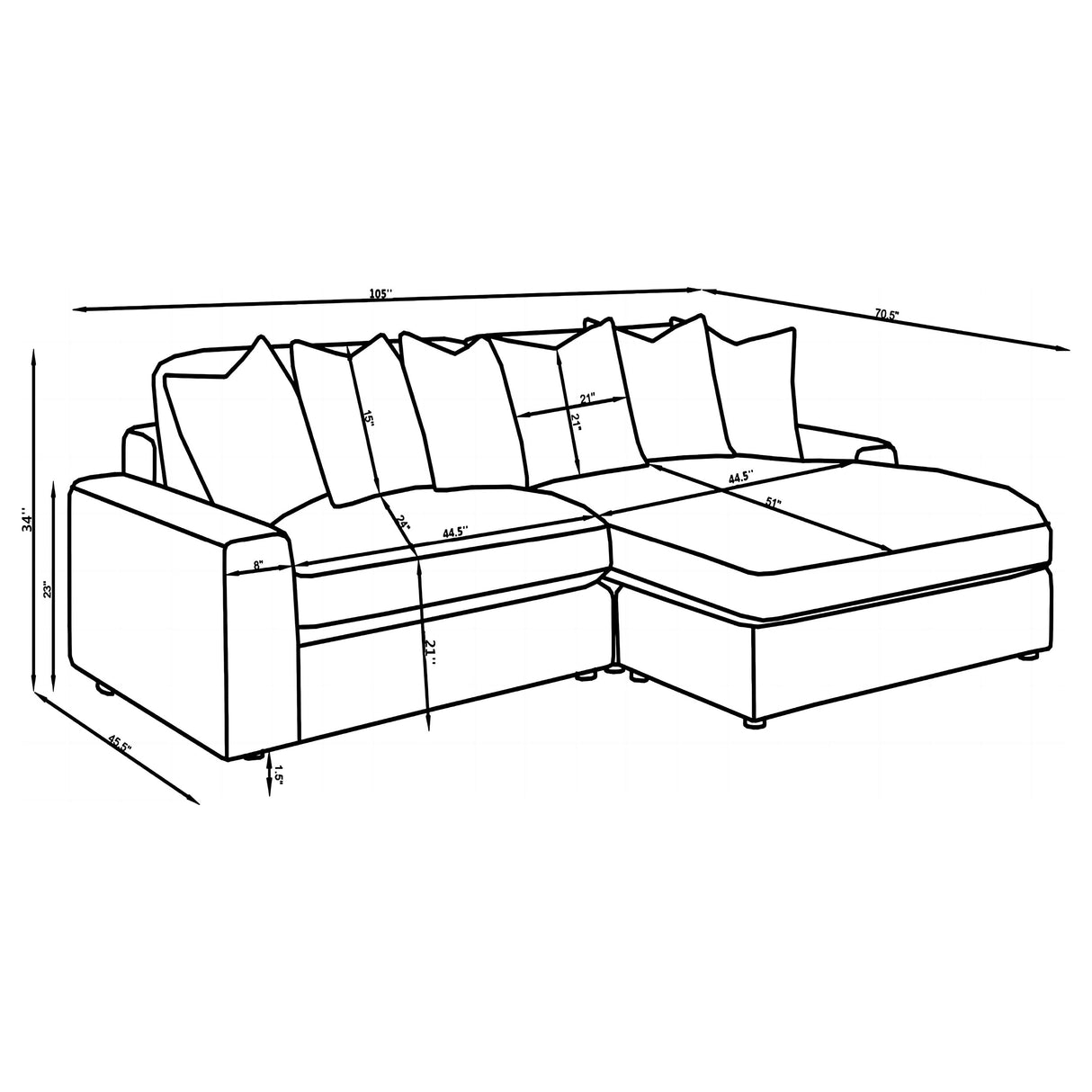Blaine Upholstered Reversible Chaise Sectional Sofa - Fog