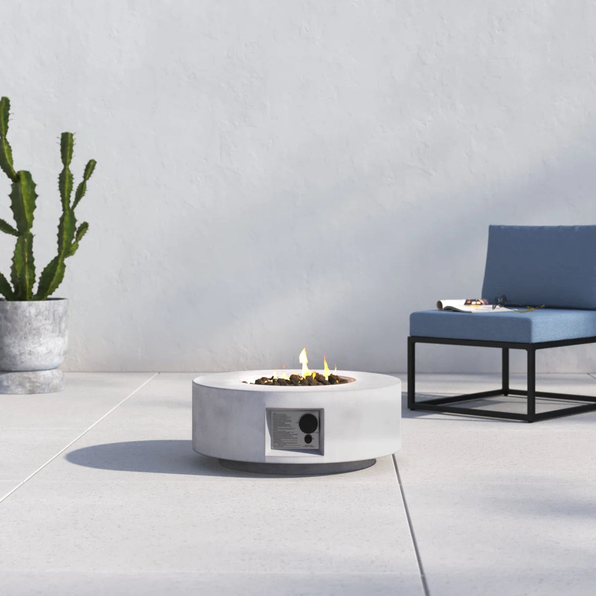 Outdoor Fire Pit Table Propane Gas Heater Reinforced Cement 30x11in Gray