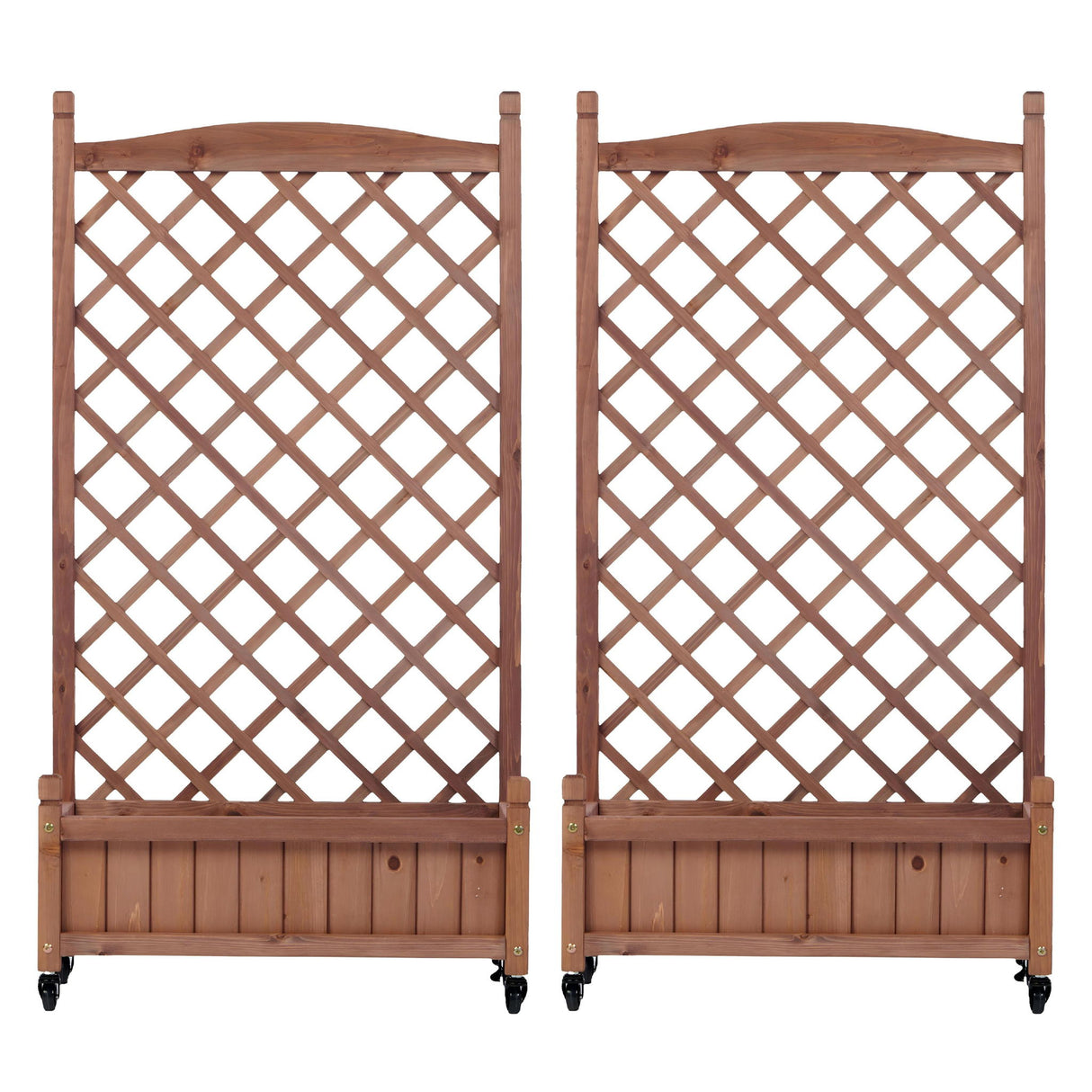 Raised Garden Bed With Trellis 2 Pack, Outdoor Planter Box & Plant Stand With Climbing Racks - Brown