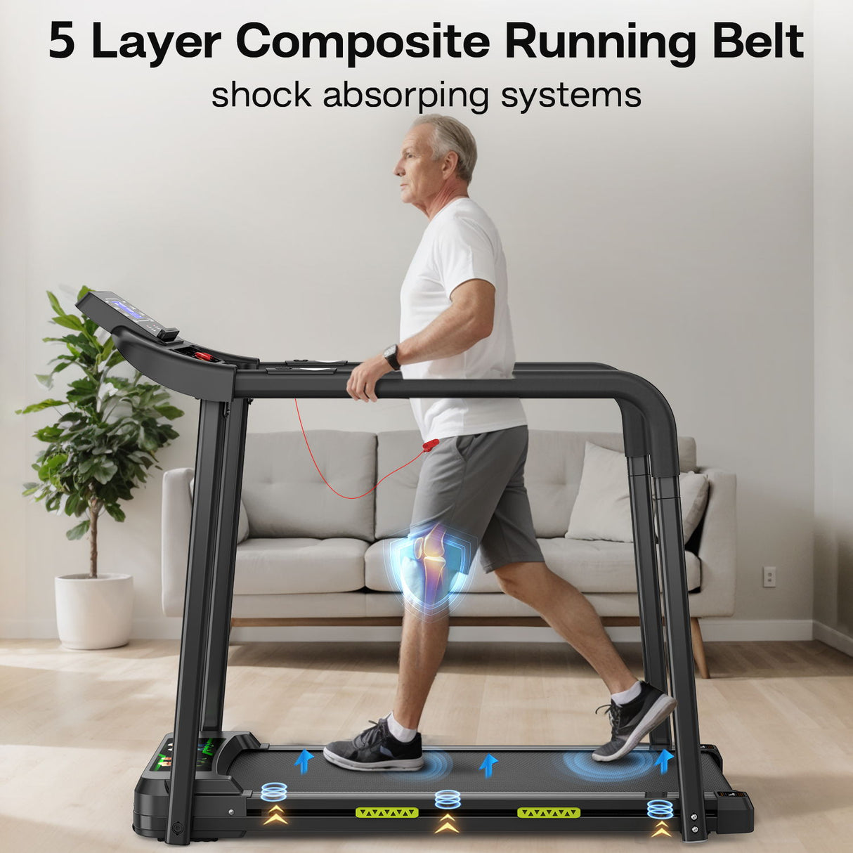 Walking Pad Treadmill With Foldable Design, Large LED Display, Stable Handrails - Black