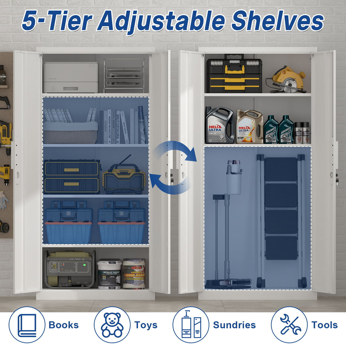 2 Door File Cabinet With Lock, 4 Adjustable Shelves, Heavy-Duty