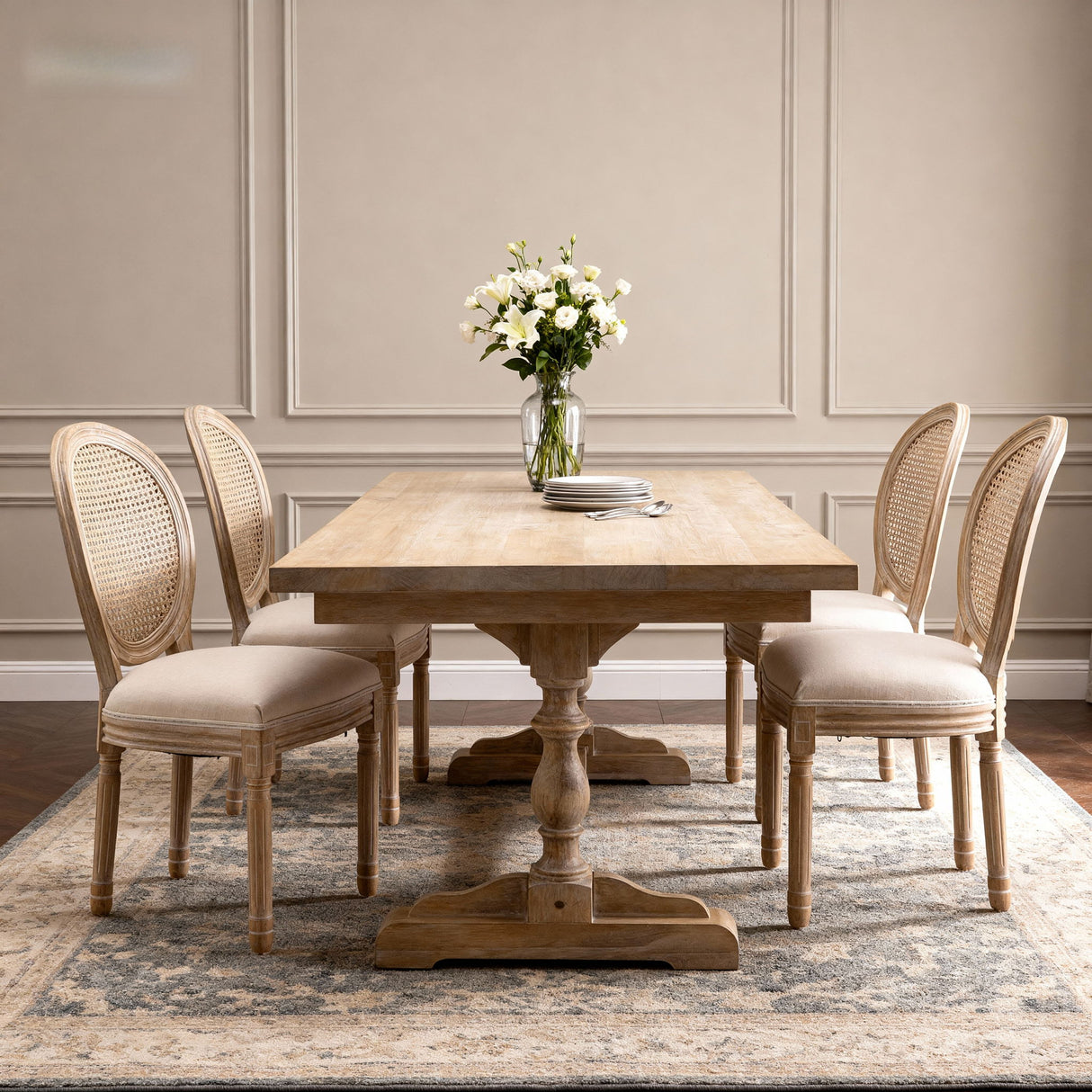 Dining Chairs, Upholstered With Round Back (Set of 2) - Beige