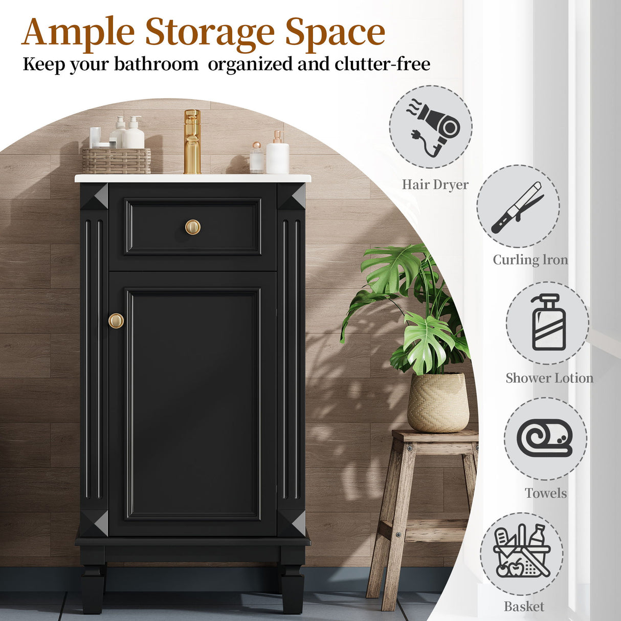 Bathroom Vanity With Sink, Soft-Closing Door, Adjustable Shelf