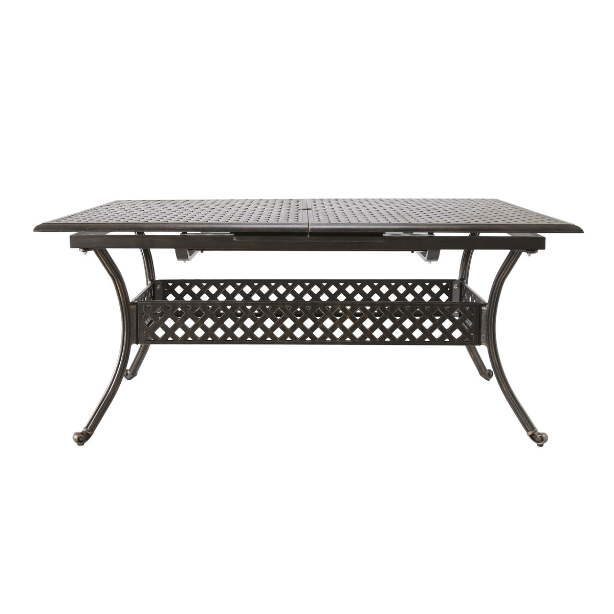 Outdoor Expandable Dining Table With Umbrella Holder, Lattice Pattern And Curved Legs - Black