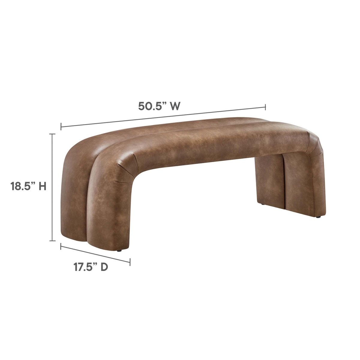 51 Inch Vegan Leather Upholstered Accent Bench with Rounded Corners and Channel Seam - Benches available at Alpine Outlets in Denver