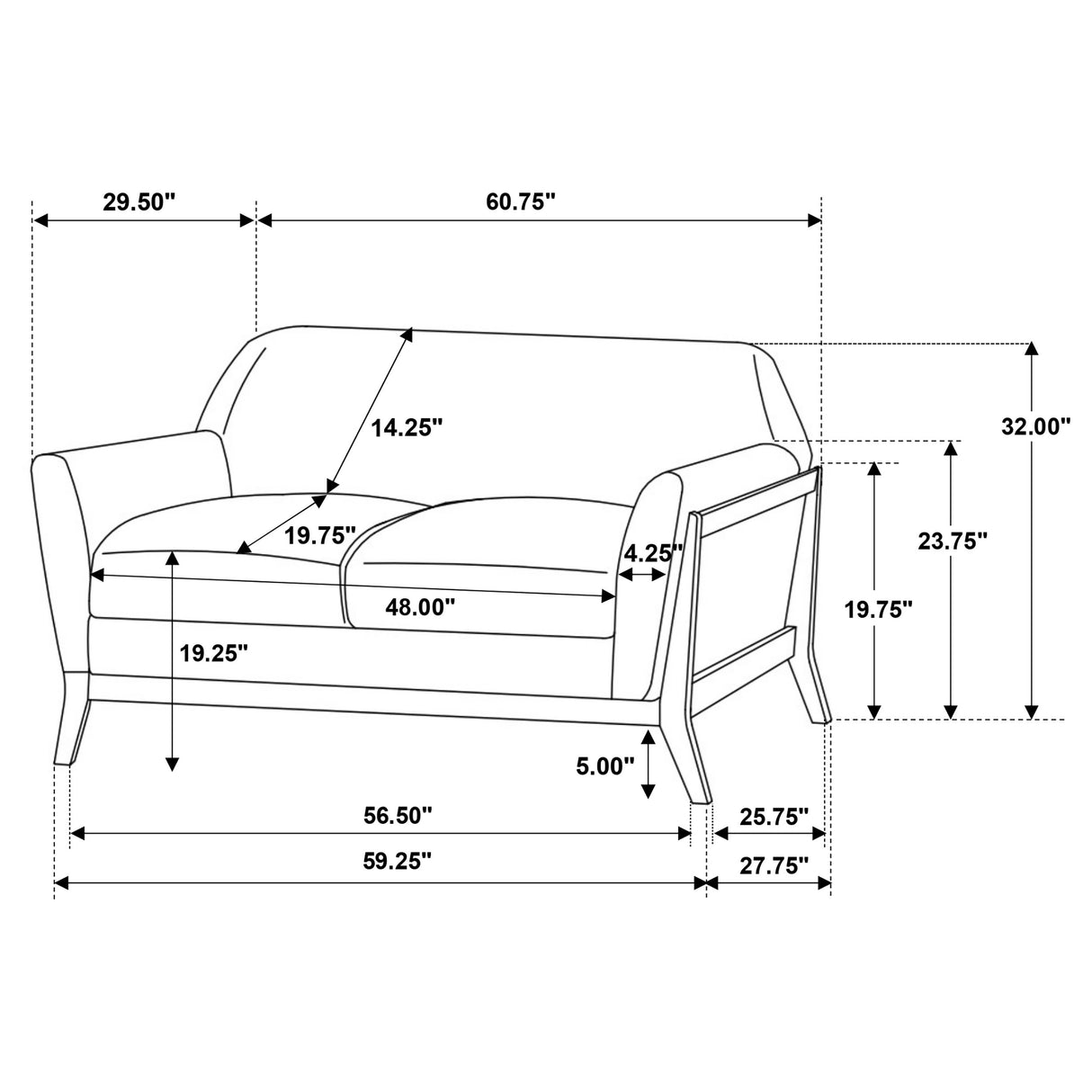 Vaughn Grey Fabric Upholstered Flared Arm Loveseat