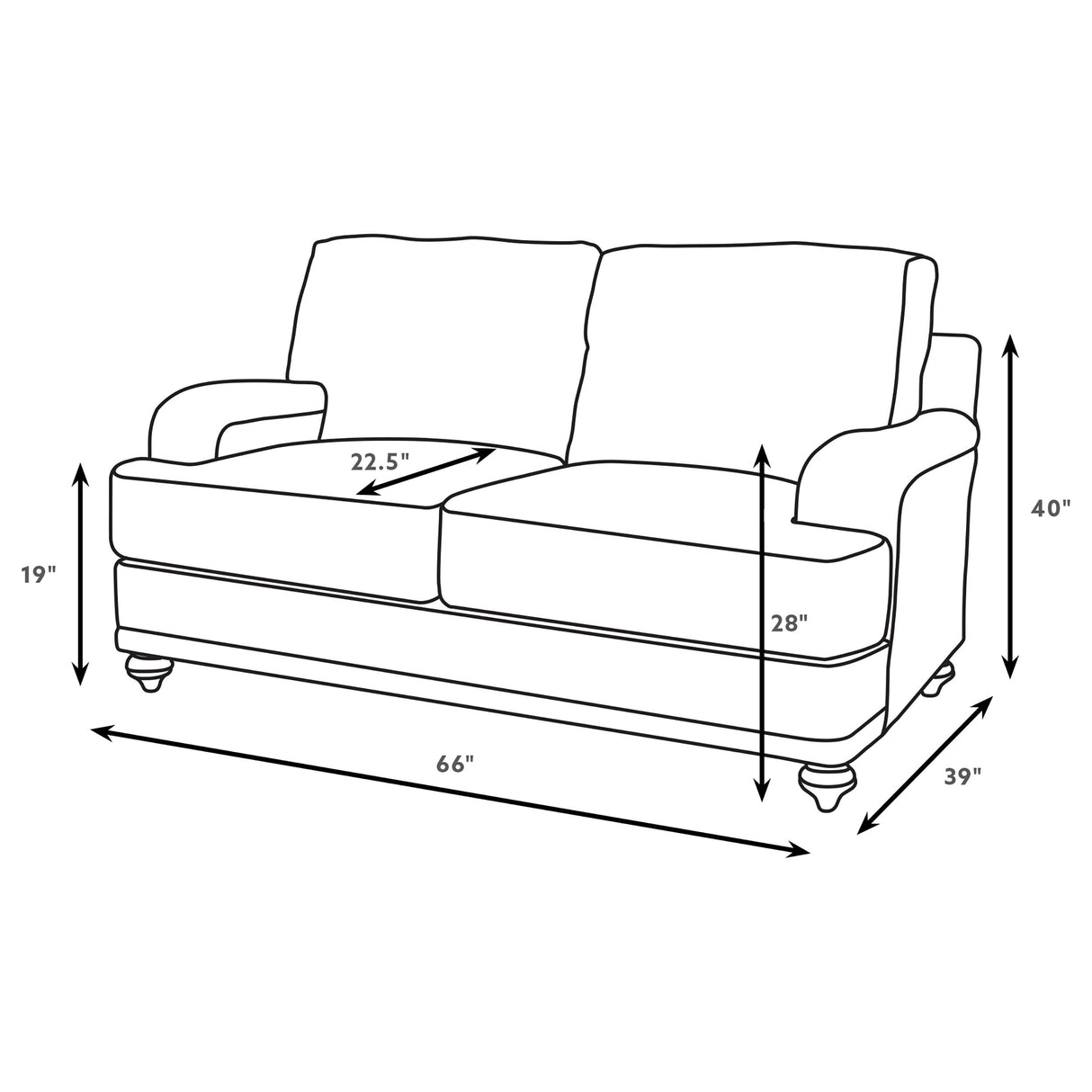 Glenn Upholstered English Arm Loveseat Light Grey Blue
