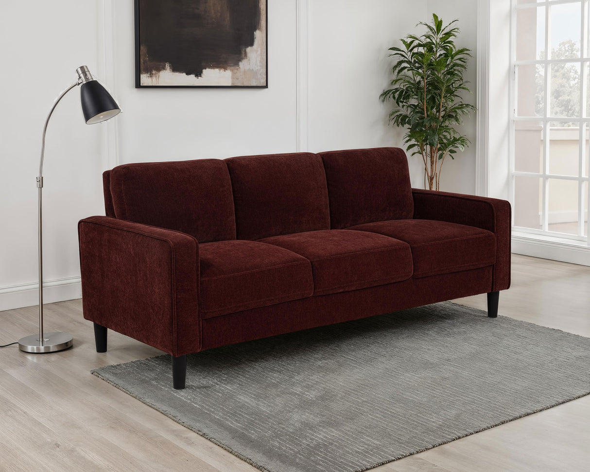 Ruth 77-Inch Fabric Upholstered Track Arm Sofa in Rust Red