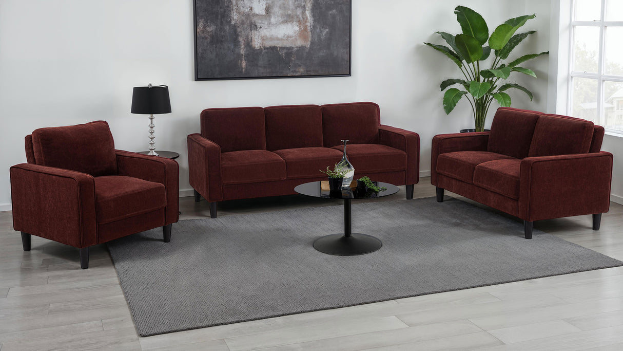 Ruth 77-Inch Fabric Upholstered Track Arm Sofa in Rust Red