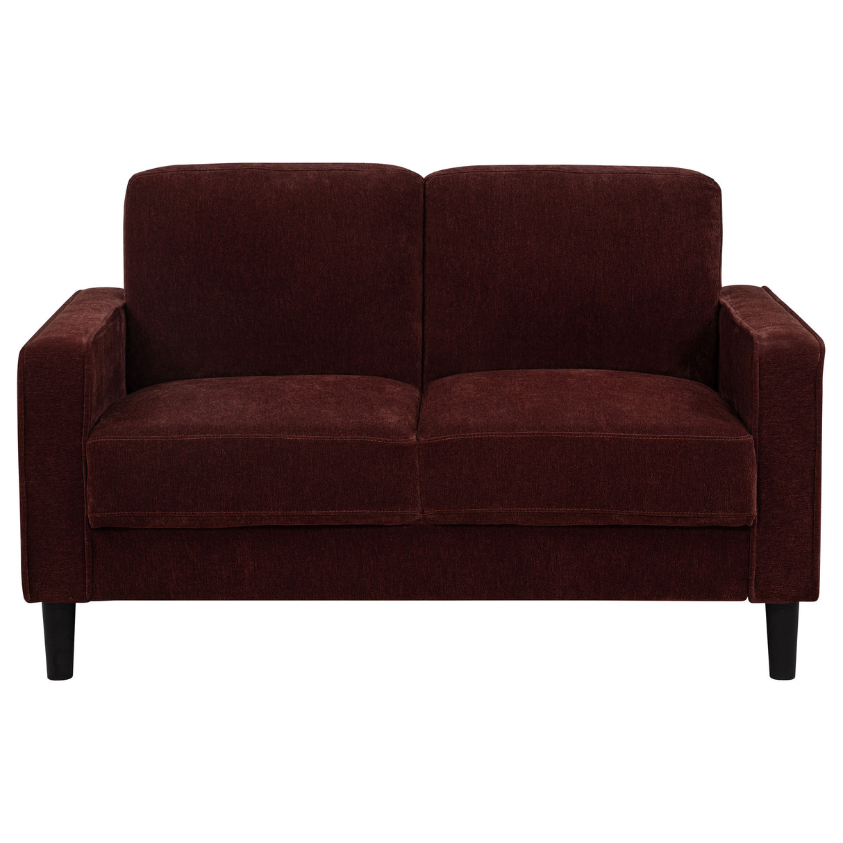 Ruth Fabric Upholstered Track Arm Loveseat in Rust Red