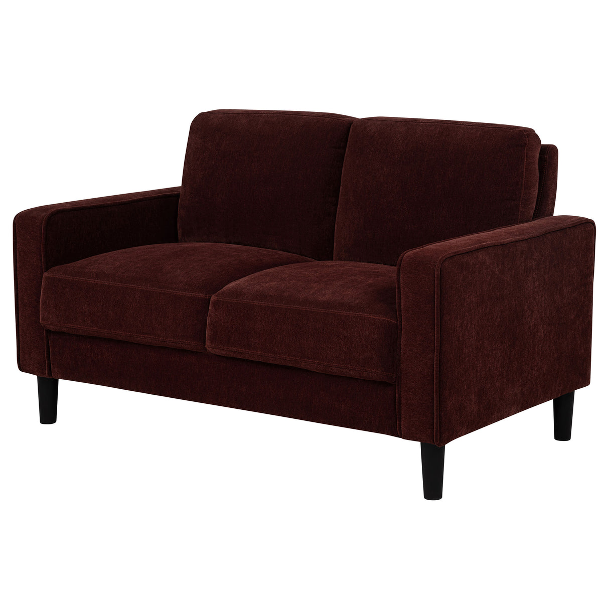 Ruth Fabric Upholstered Track Arm Loveseat in Rust Red