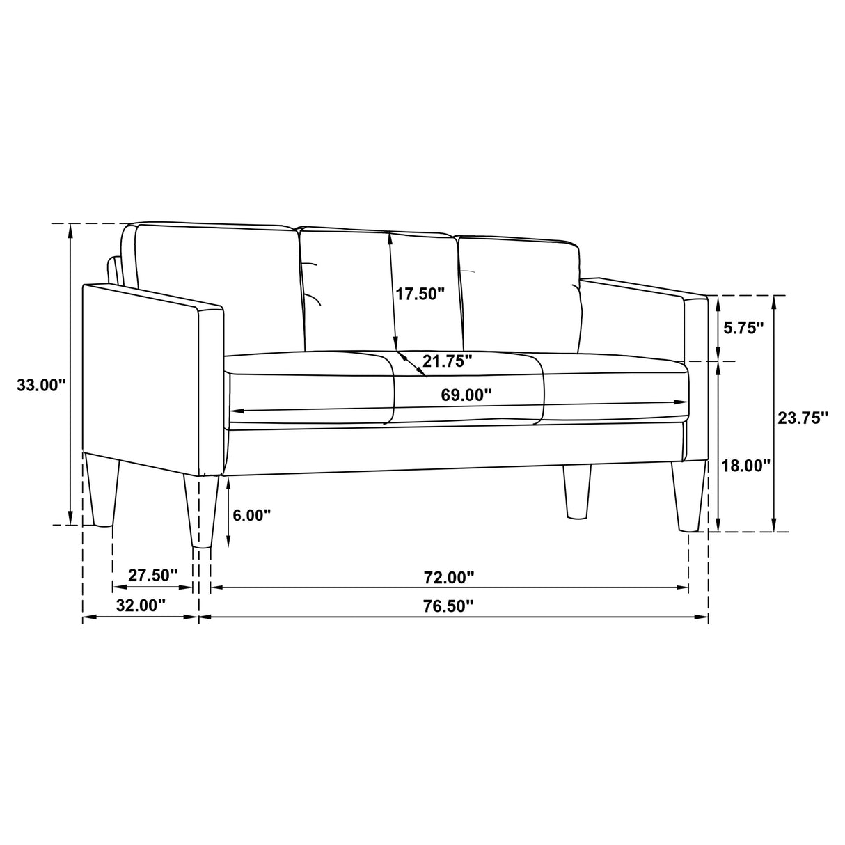Ruth 77-Inch Fabric Upholstered Track Arm Sofa, Matcha Green
