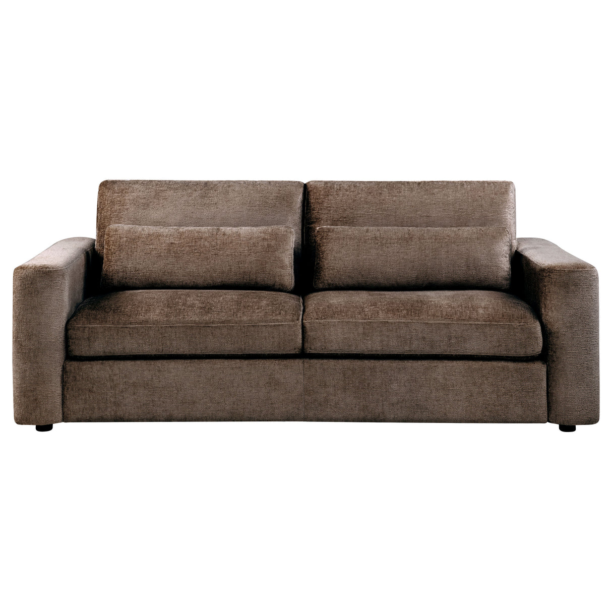 Amador Chocolate Chenille Track Arm Sofa with Lumbar Pillows