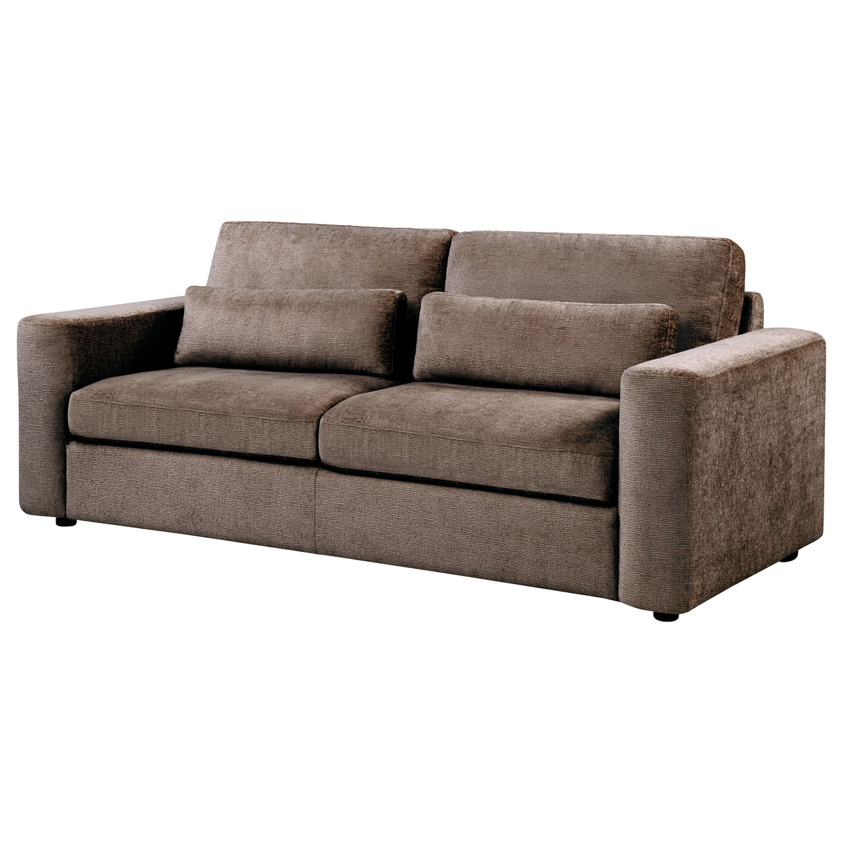 Amador Chocolate Chenille Track Arm Sofa with Lumbar Pillows