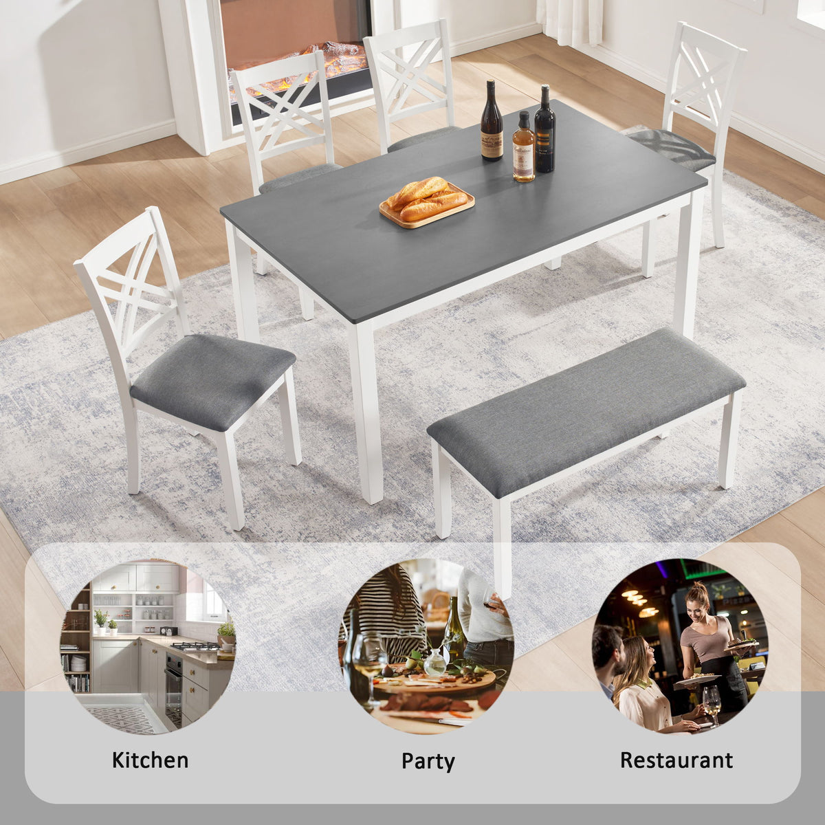6 Piece Dining Table Set With Bench