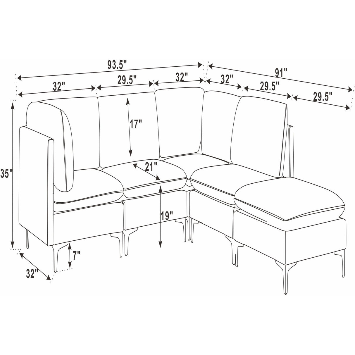 Upholstered Modular Sectional & Tall Legs