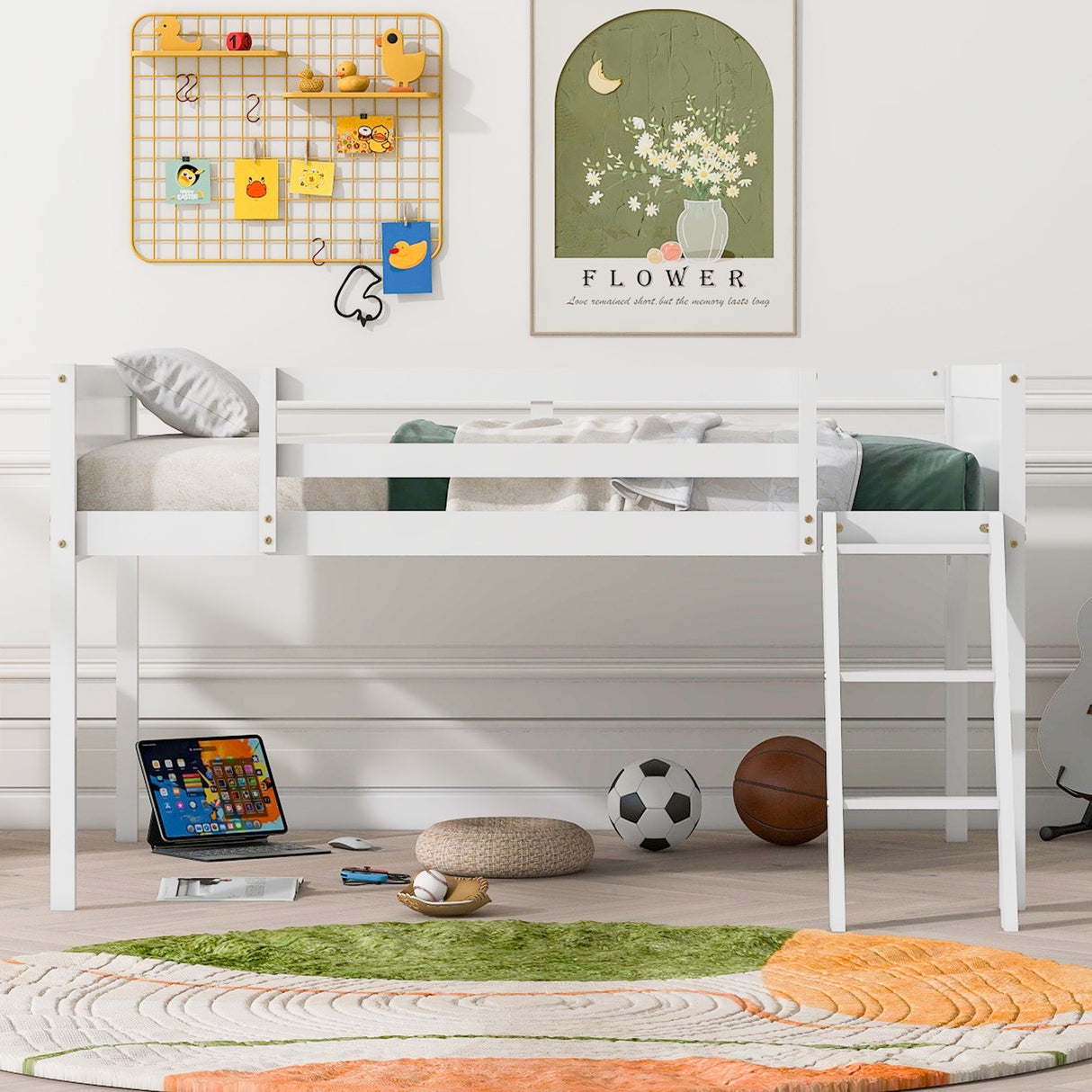 Low Loft Bed With Adjustable Ladder